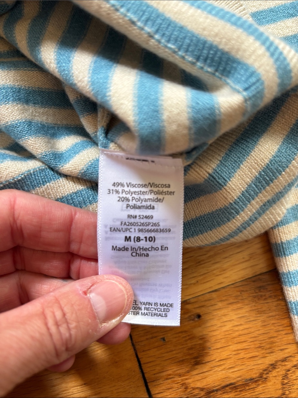 Free Assembly Blue and Cream Striped Crewneck Button-Front Sweater - Picture 3 of 3